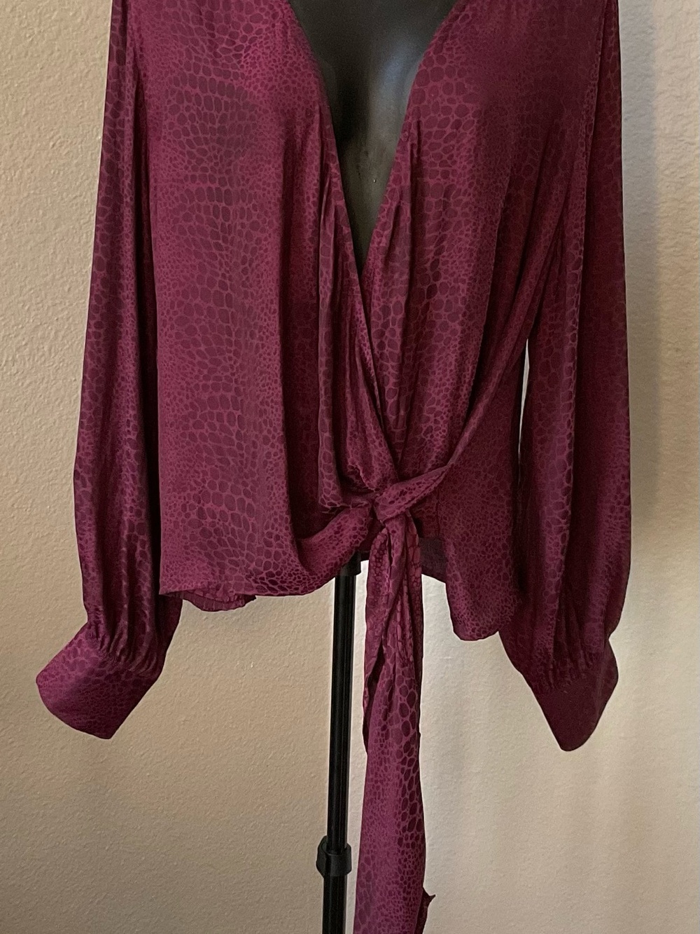 Halogen Burgundy Tie-Front Wrap Blouse